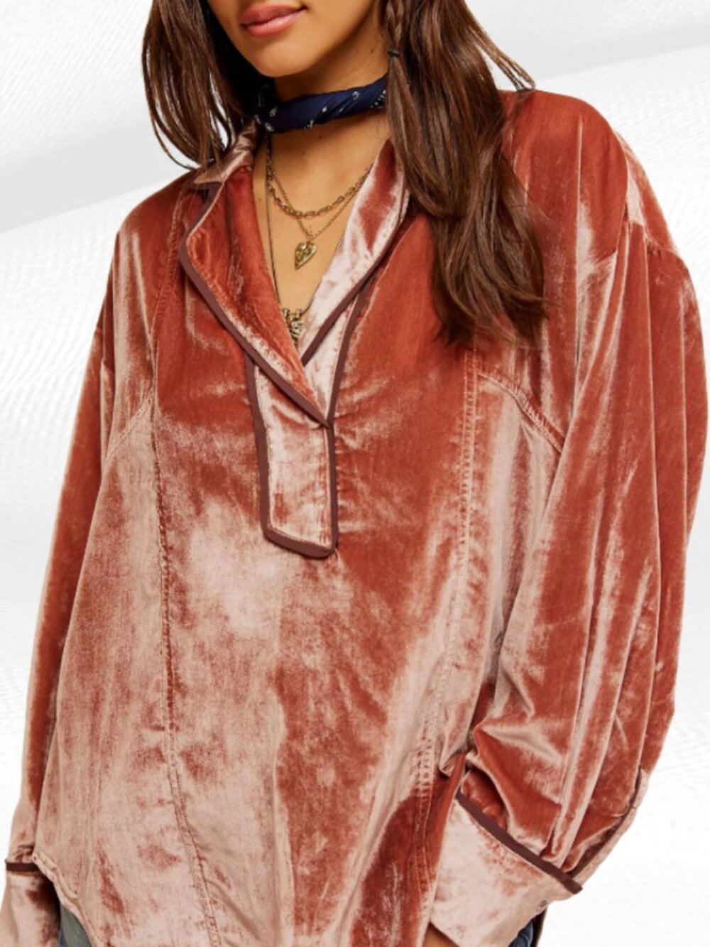 We The Free Free People Crushed Velvet Oversized Popover Shirt Top Size L